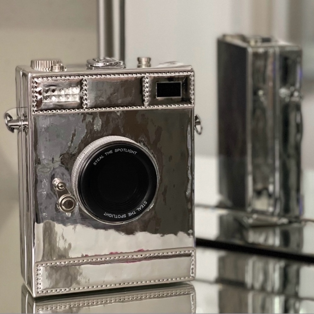 Silver Camera-Shaped Clutch